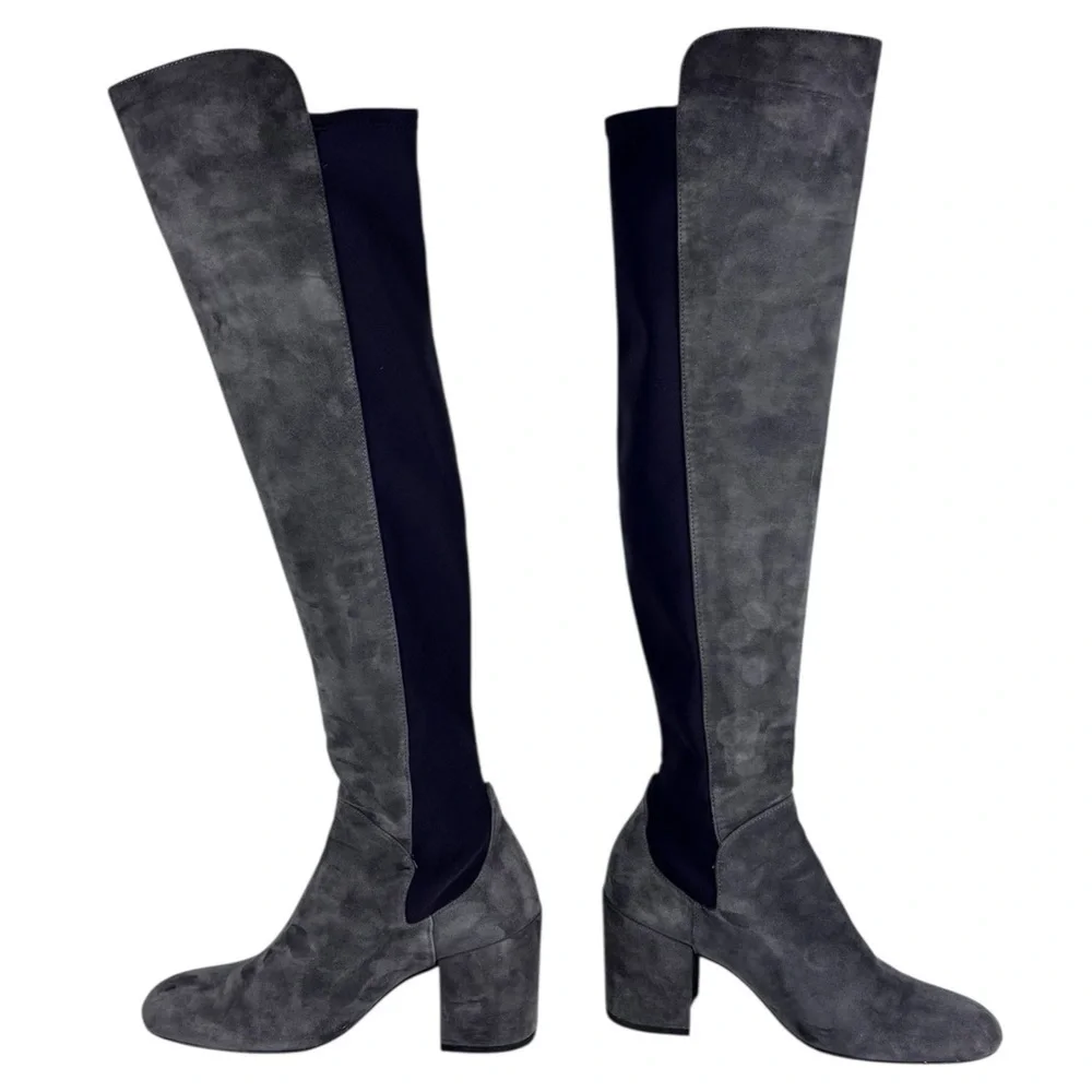 STUART WEITZMAN UW45943 GRAY SUEDE LEATHER OVER THE KNEE HEELED BOOTS